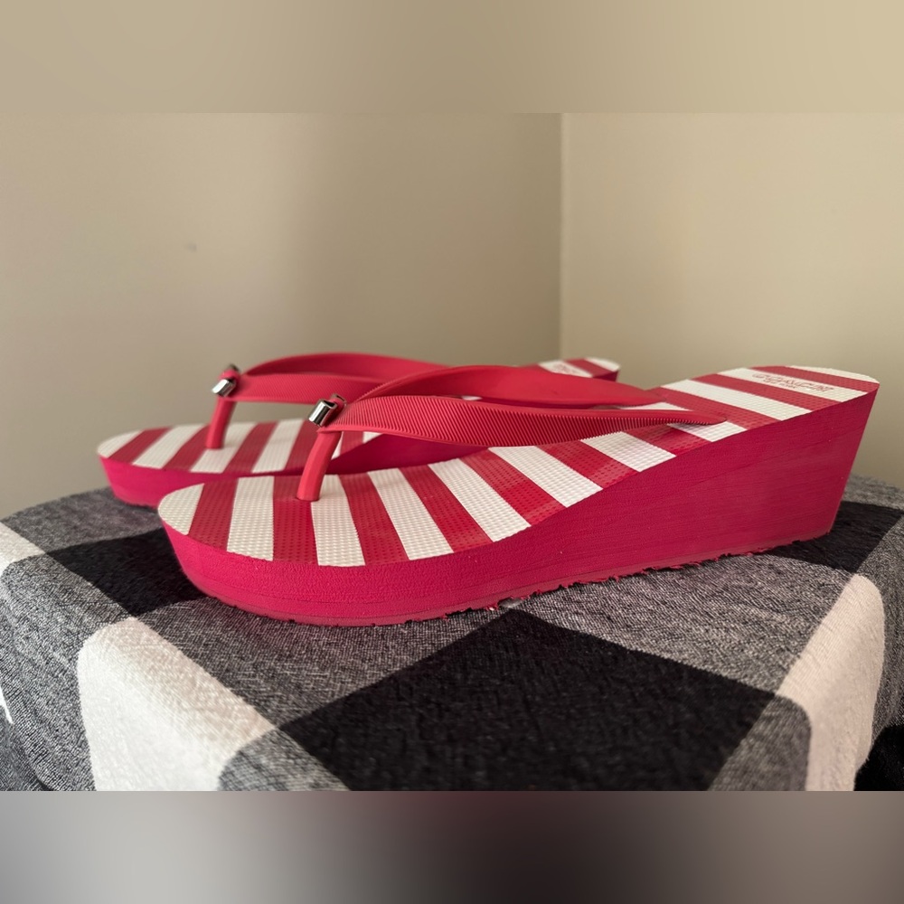 Coach Pink and White Striped Sandals - Picture 3 of 4